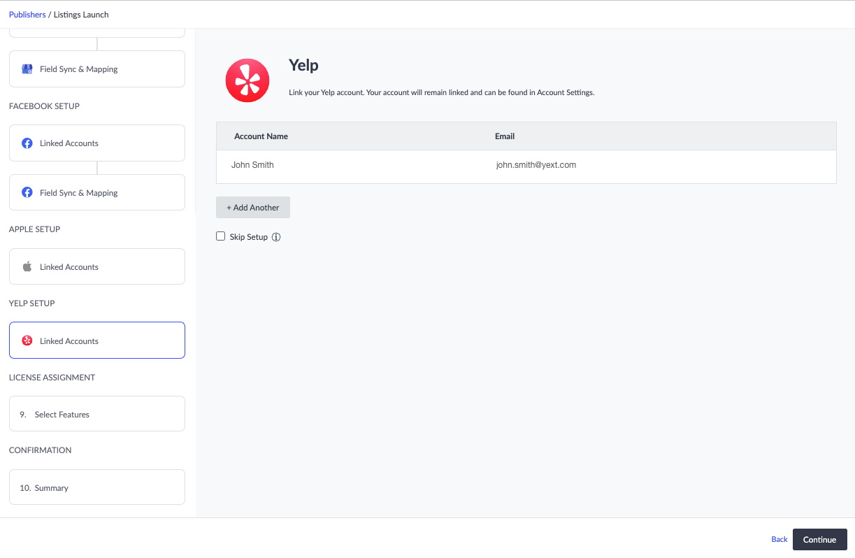 Link your Yelp account or skip