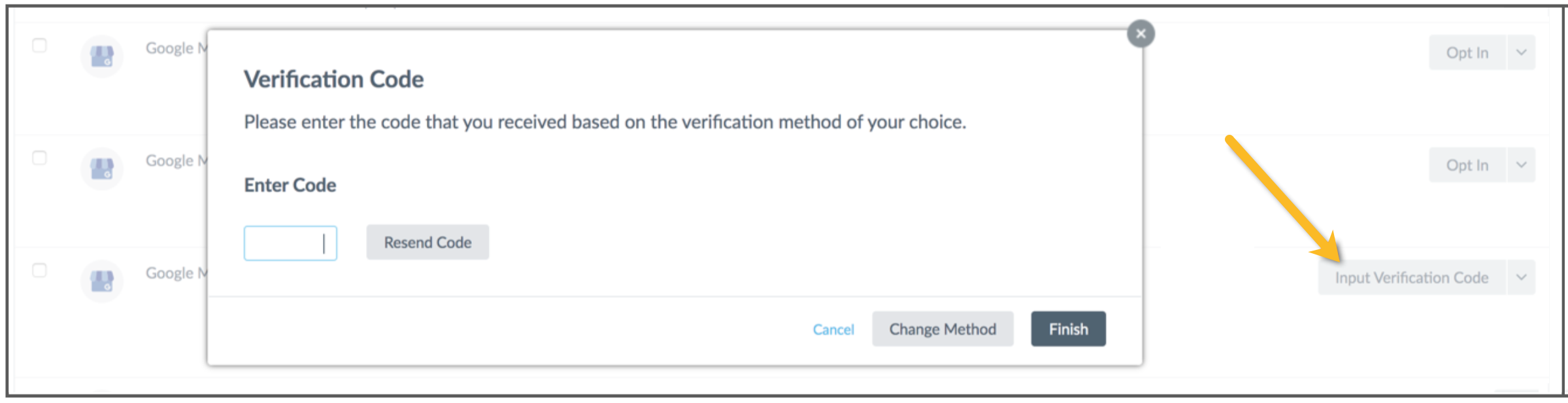 insert verification code modal