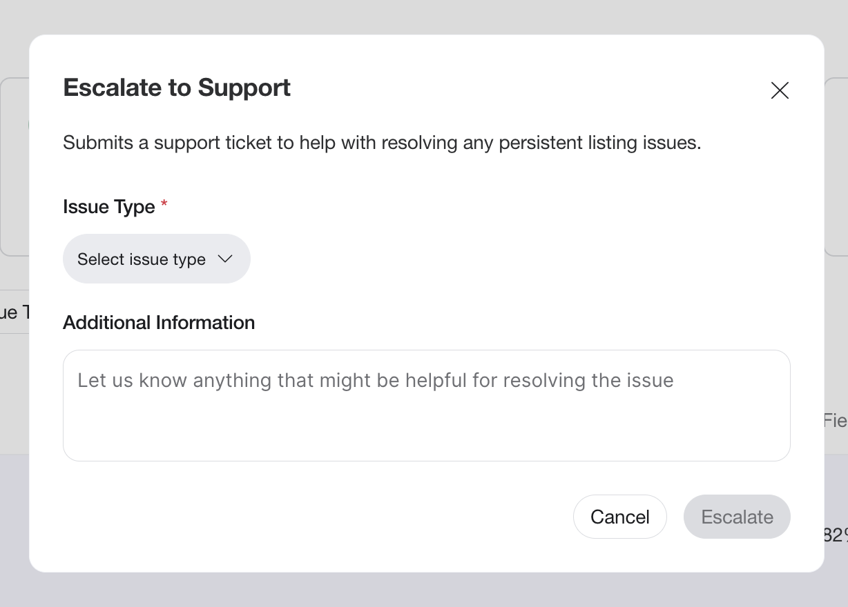 Escalate a listing to support