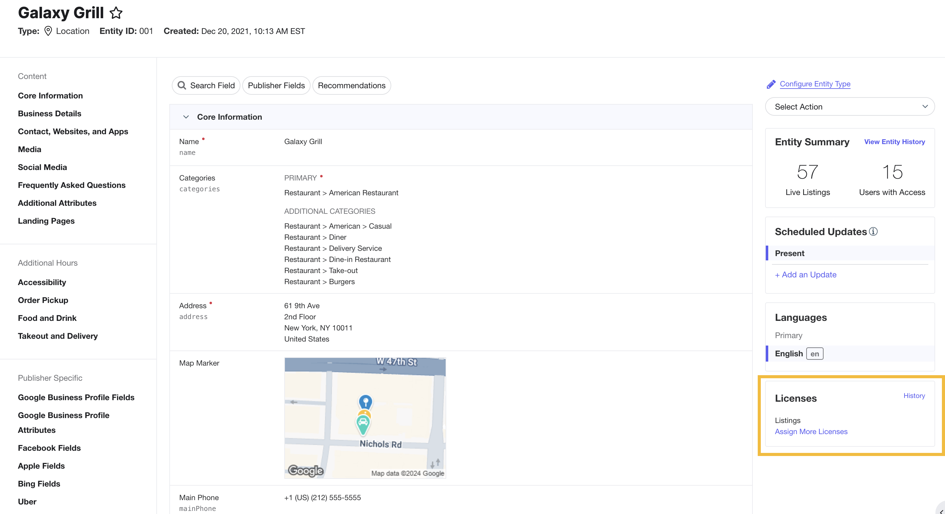 See licenses on entities in Knowledge Graph