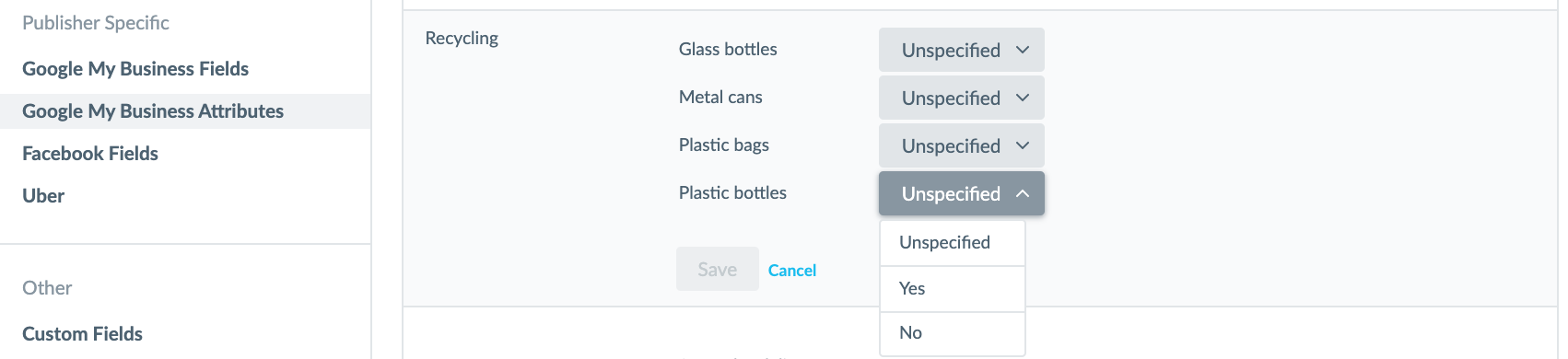 Atributos de reciclaje de Google