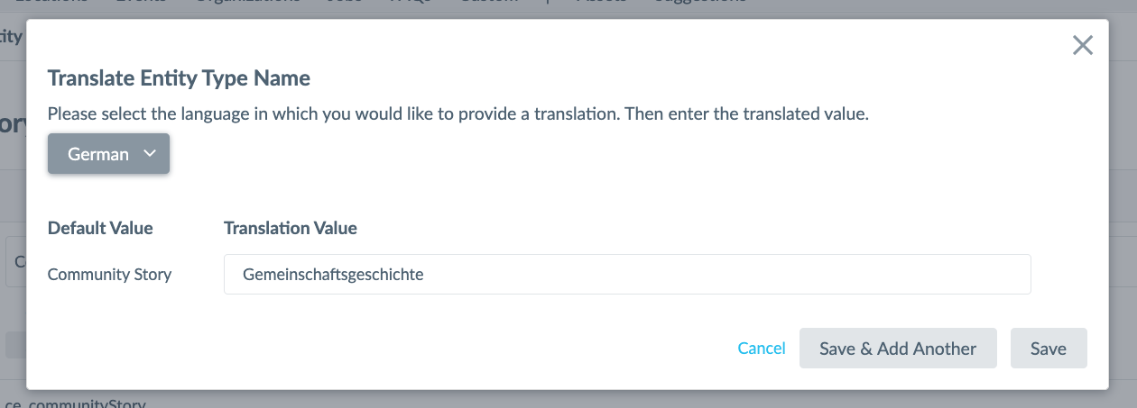 entity type translation modal