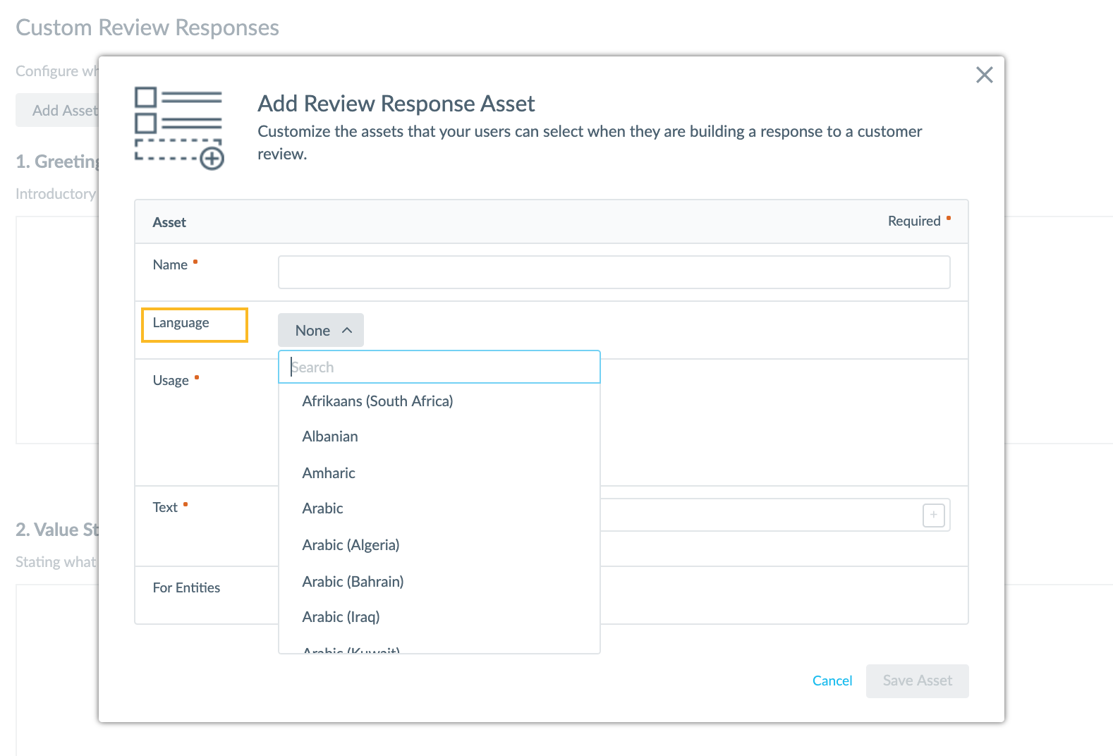 Review Response Asset Creation