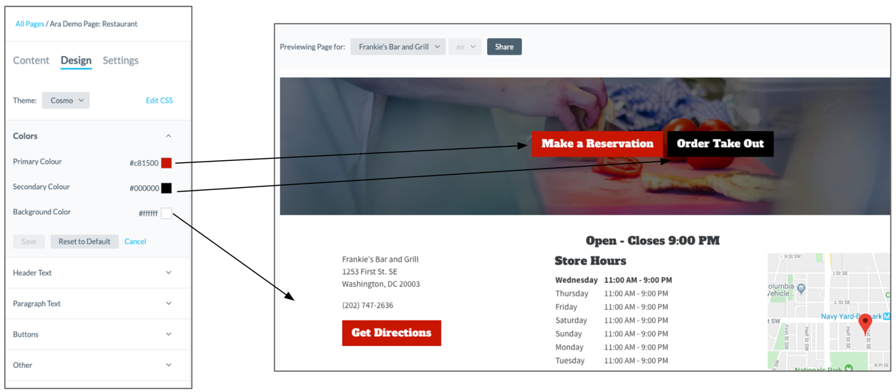 Mapping of font options to page preview