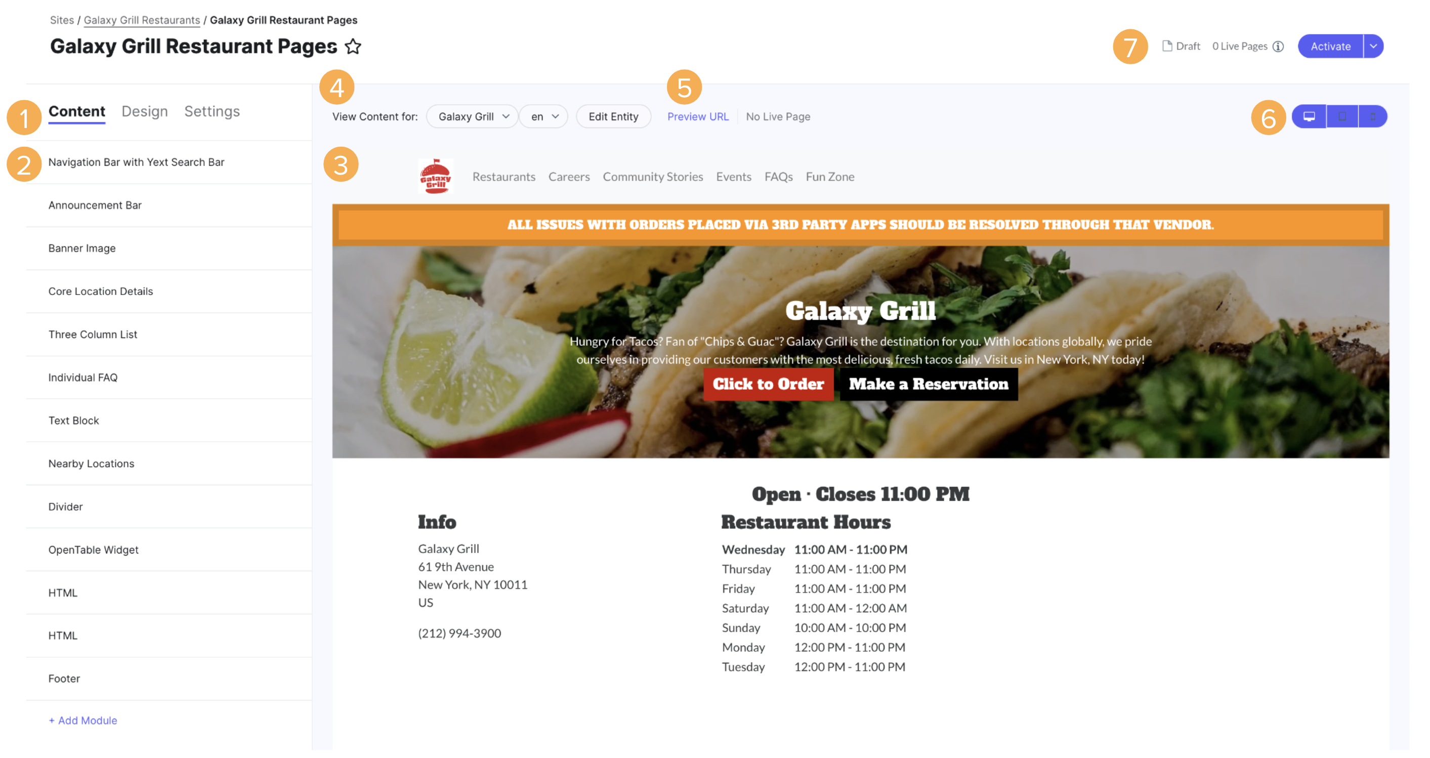 page builder template navigation