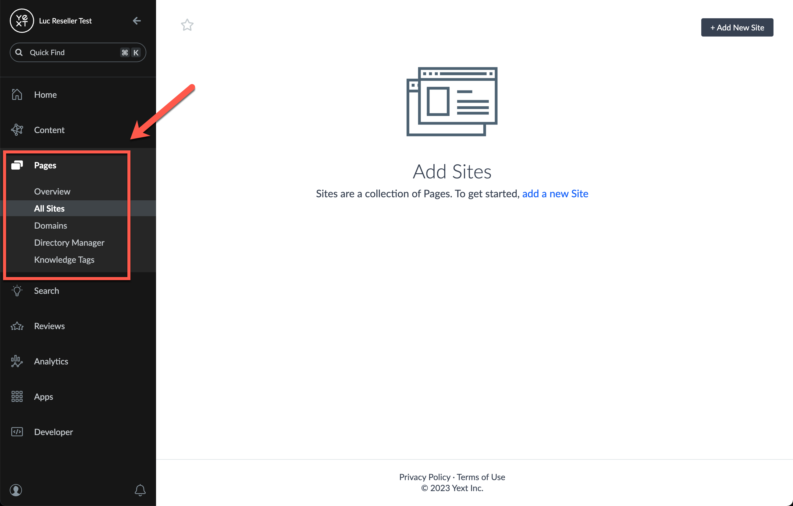 pages tab in platform nav