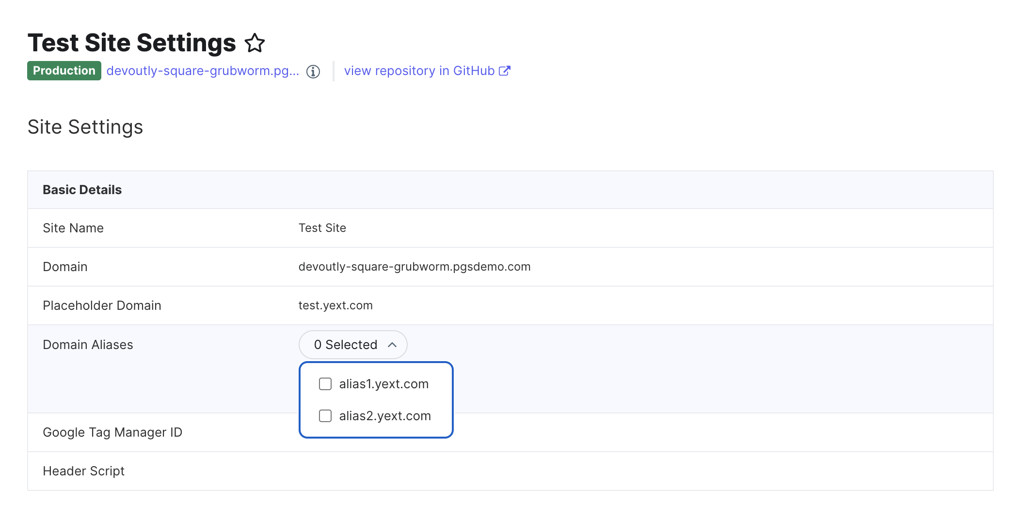domain aliases in site configuration