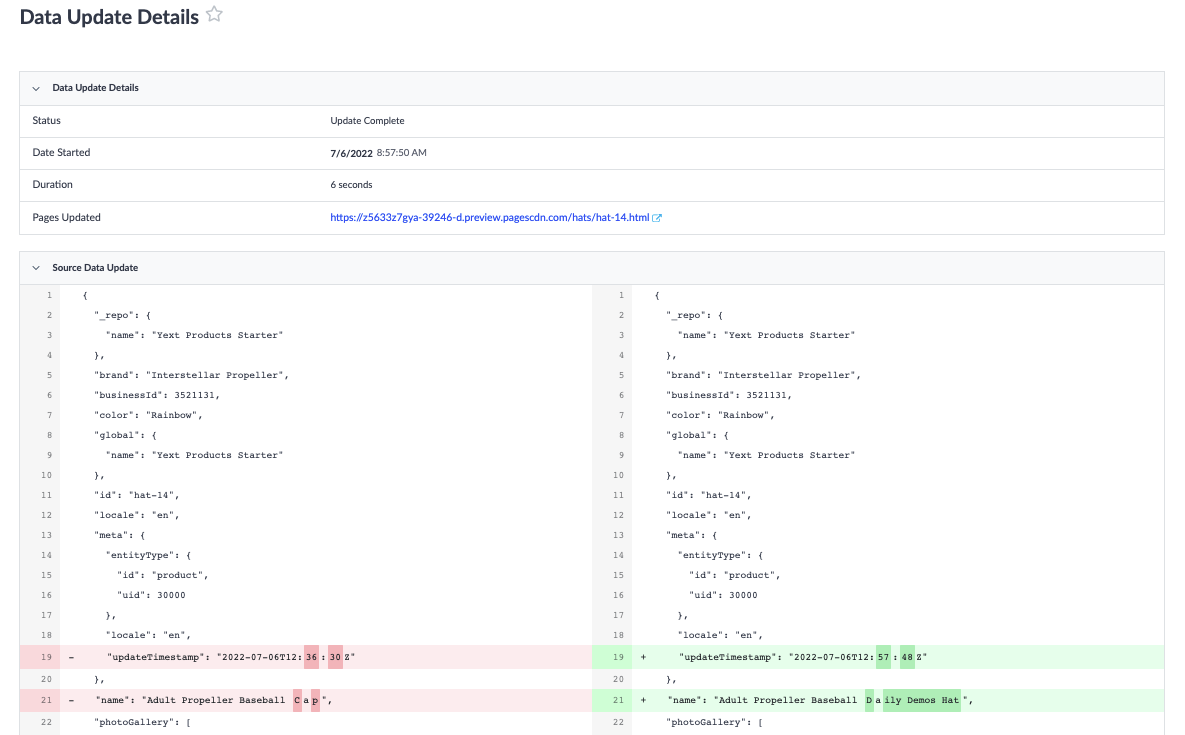 deploy details data updates details screen