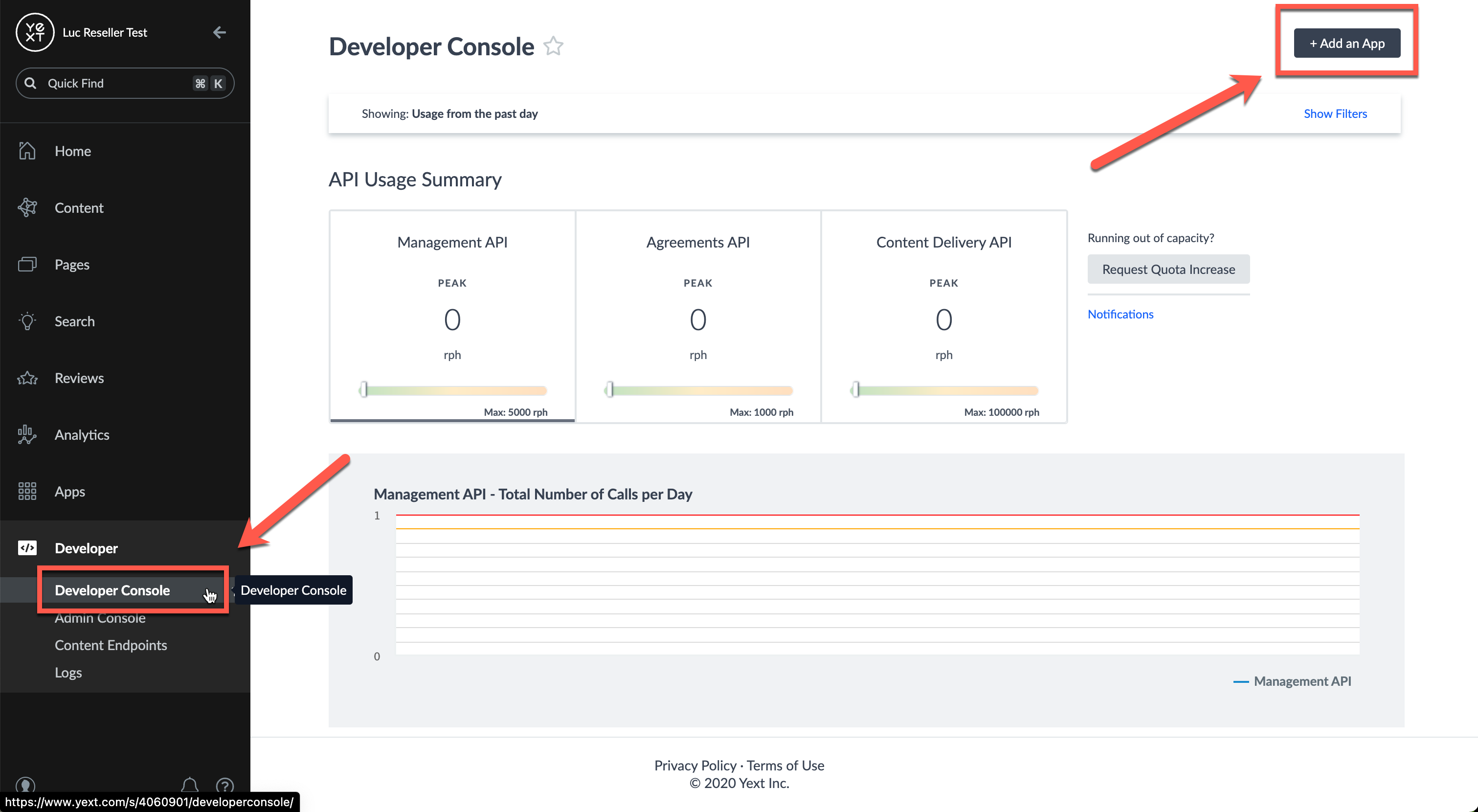 developer console add an app