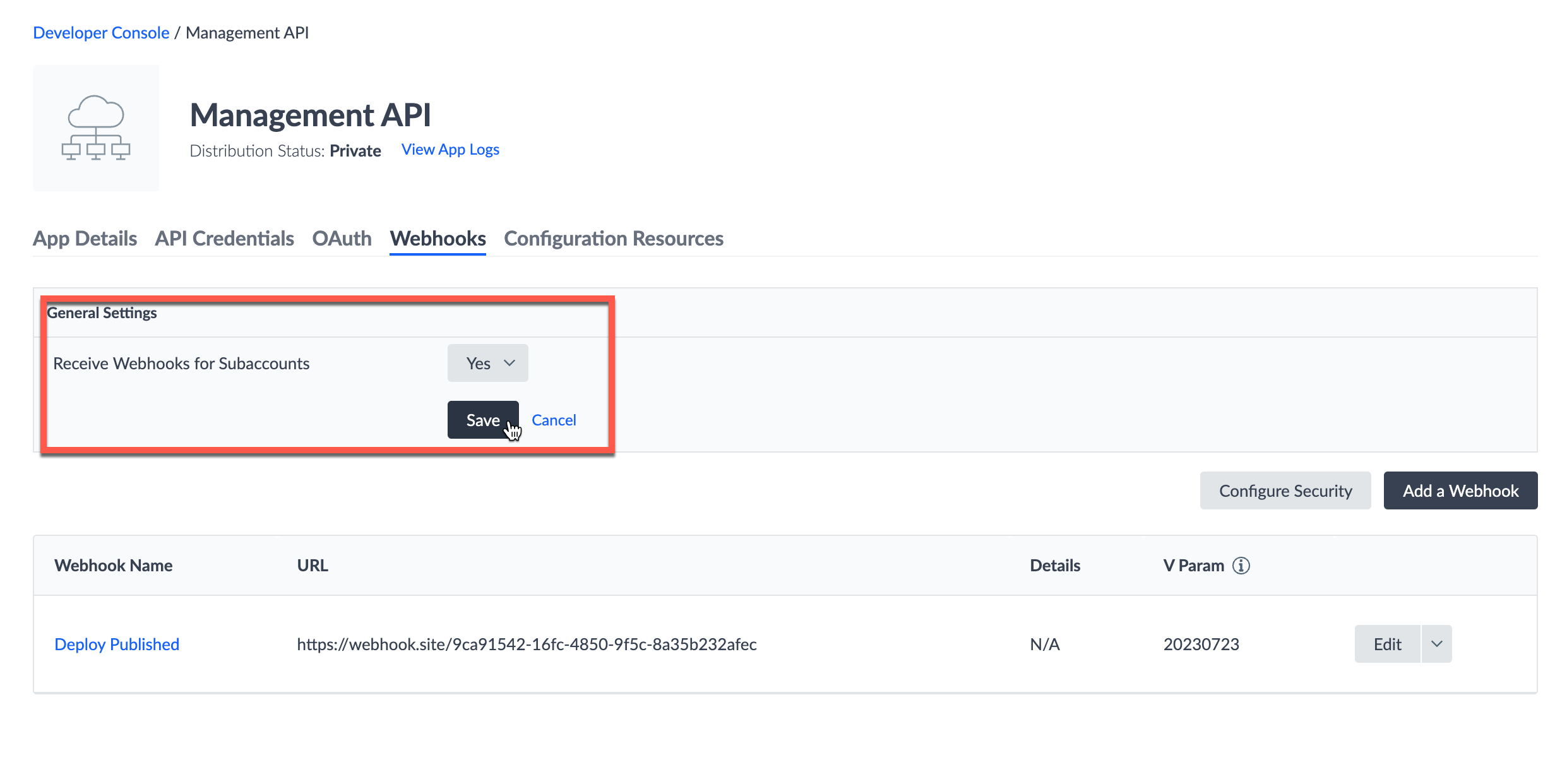 webhooks sub-accounts