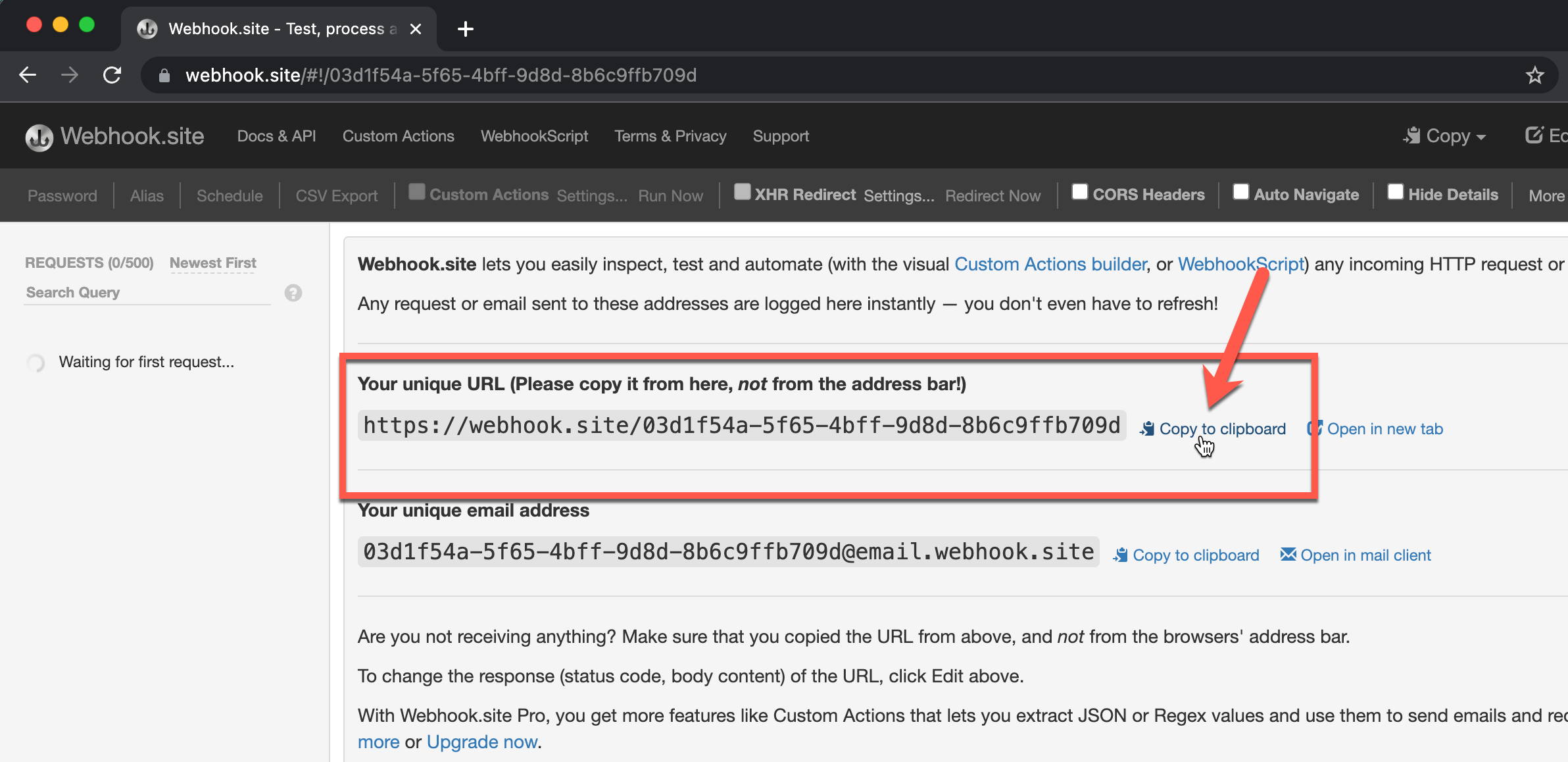 webhooks testing site