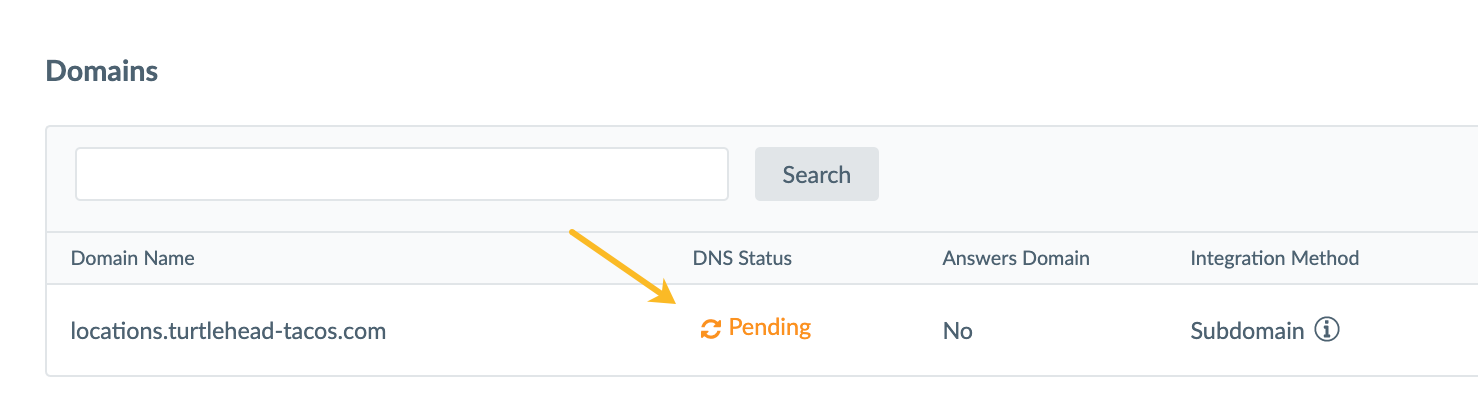 DNS status pending