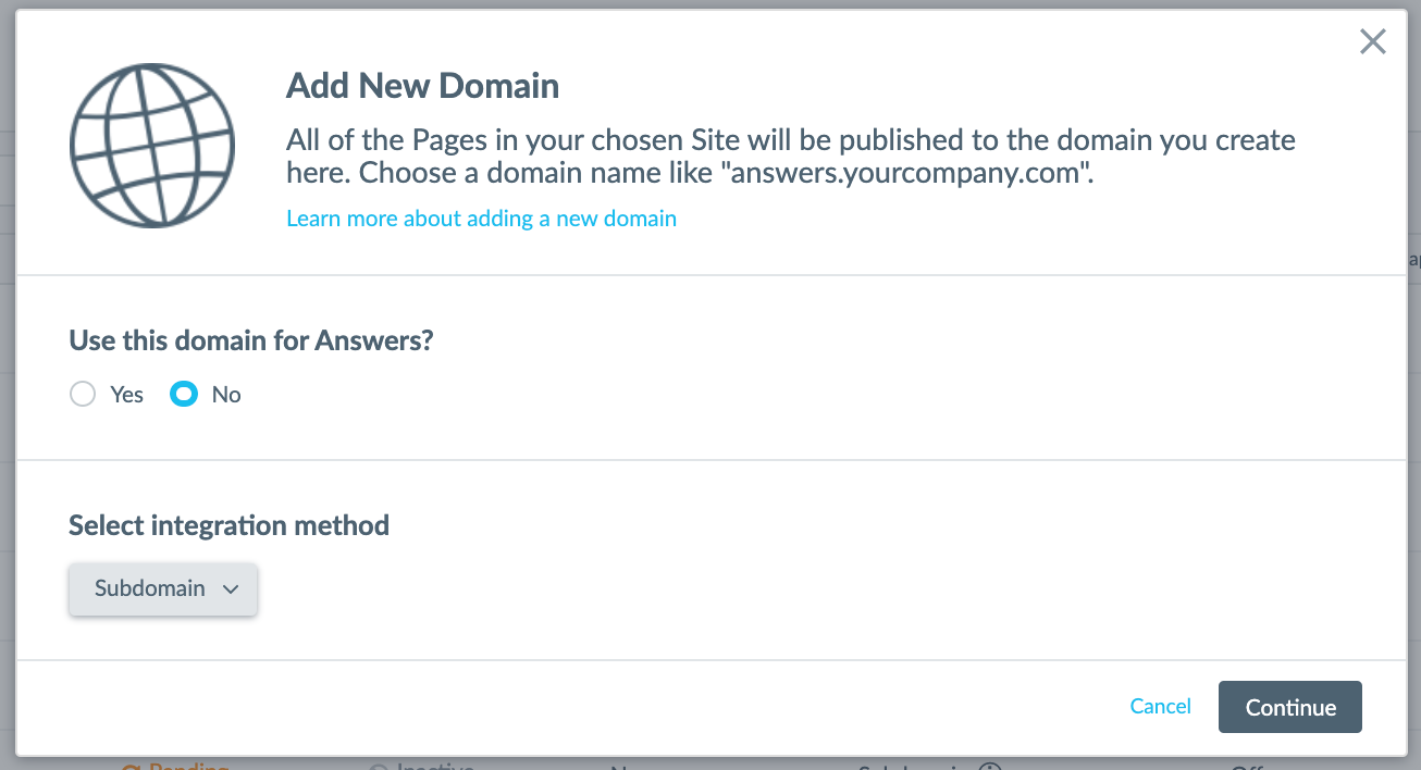 Select integration method modal