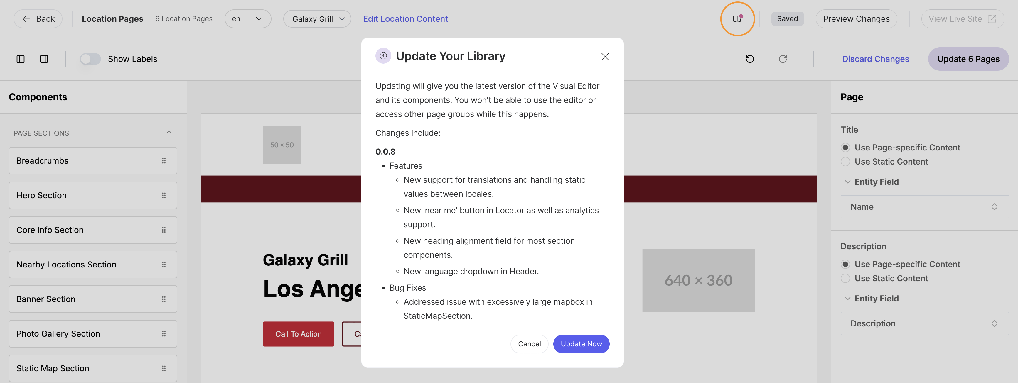 update library modal