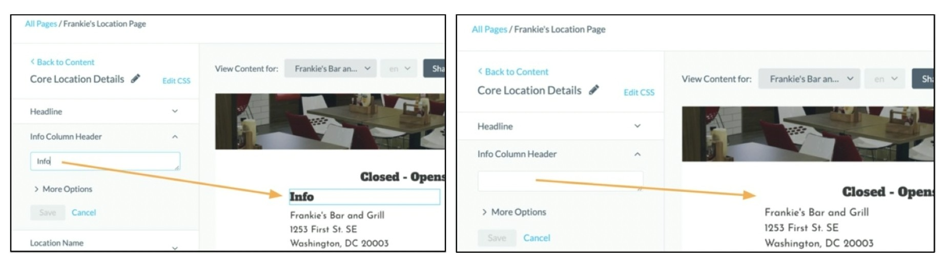 Example of how deleting content removes the module parameter from the page