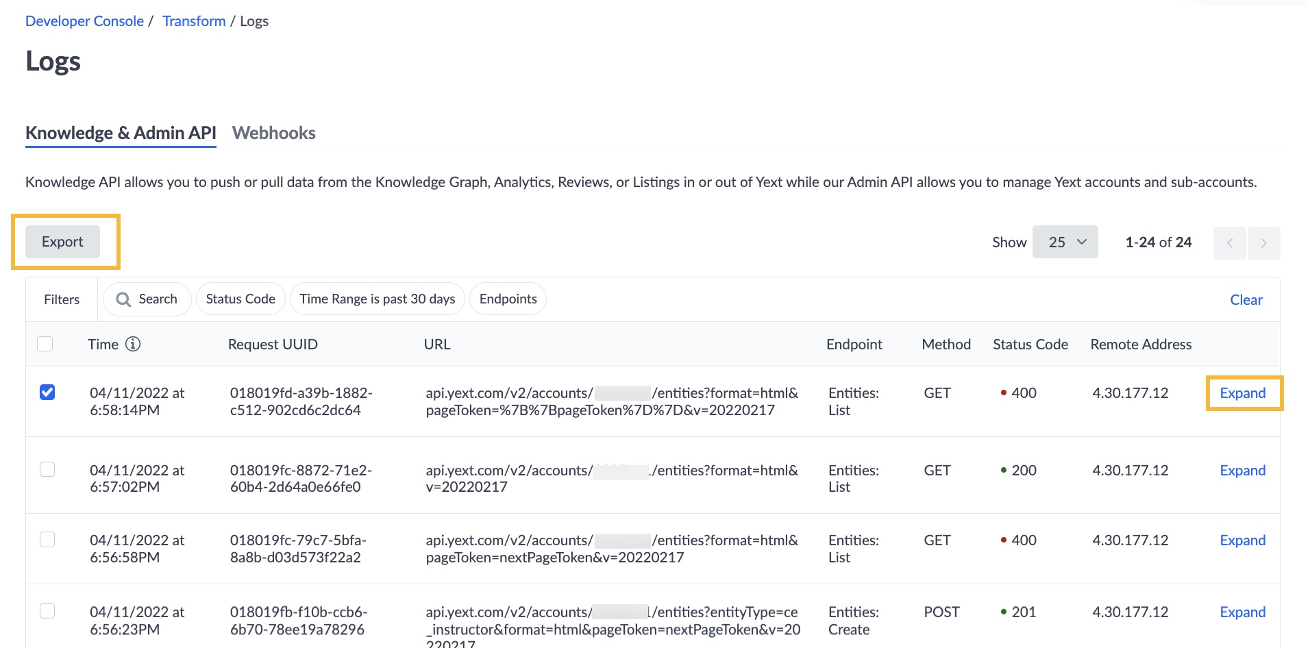 Export and Expand Logs