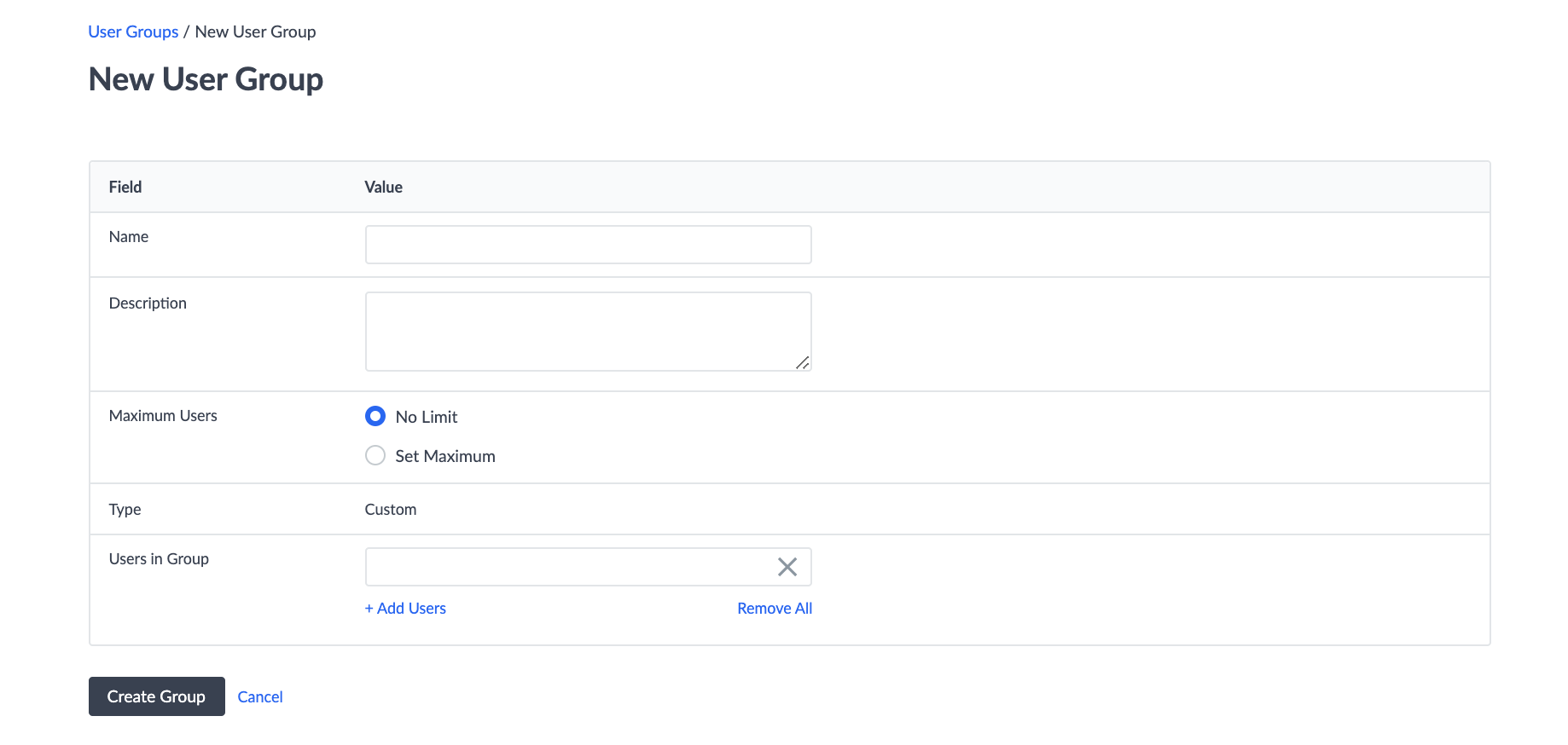 New User Group Details