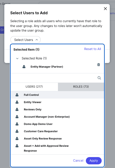 Add users by role to user group modal