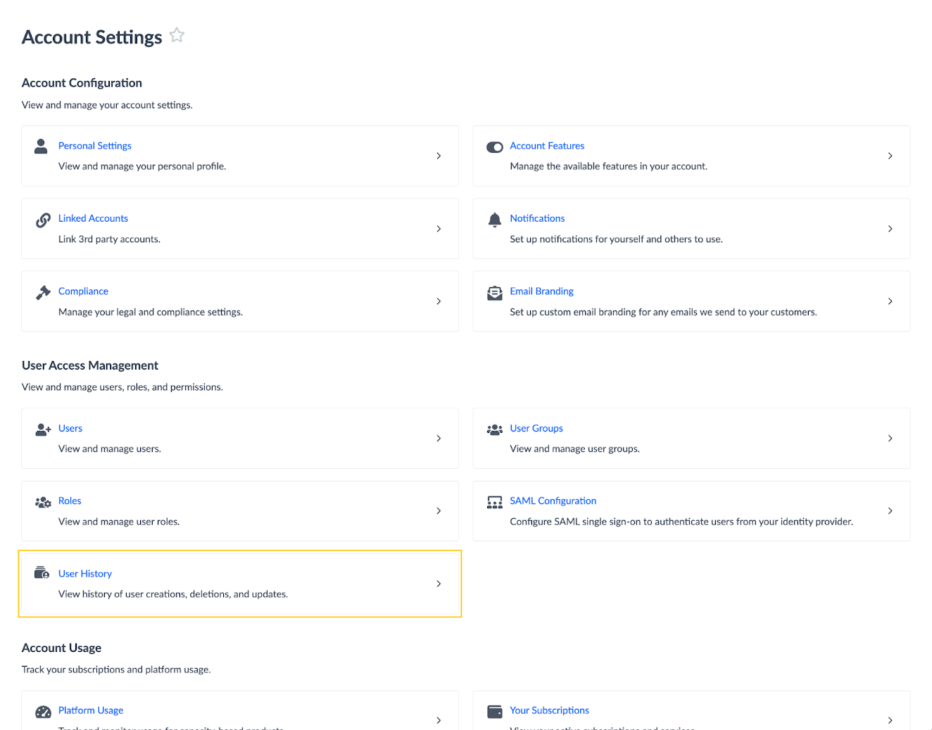 account setting user history section
