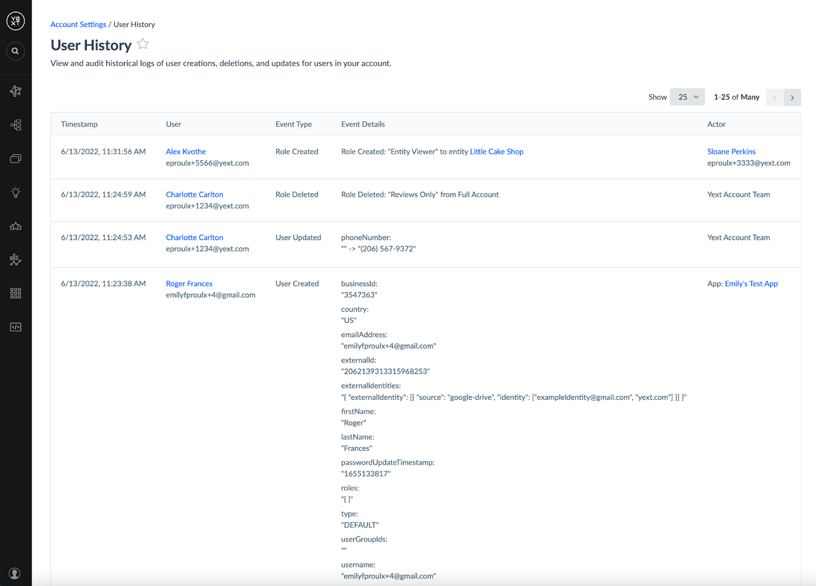 User History Screen