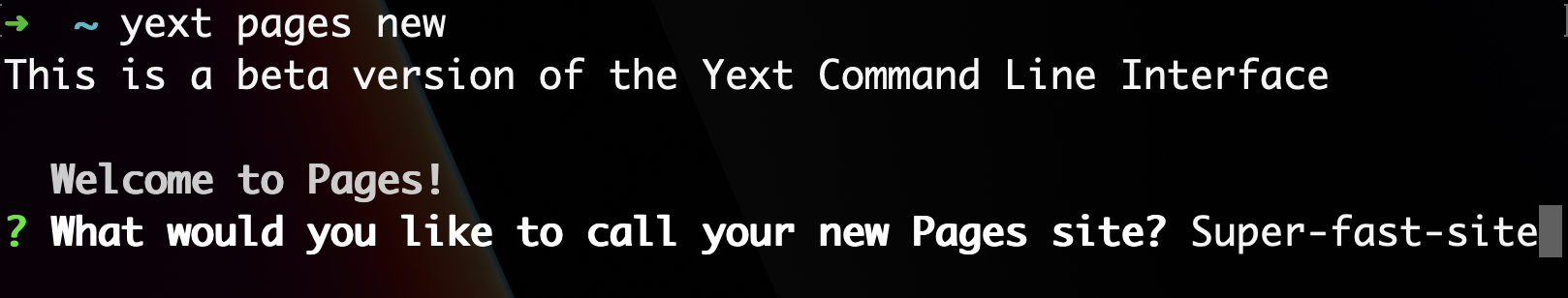 yext pages new command return response