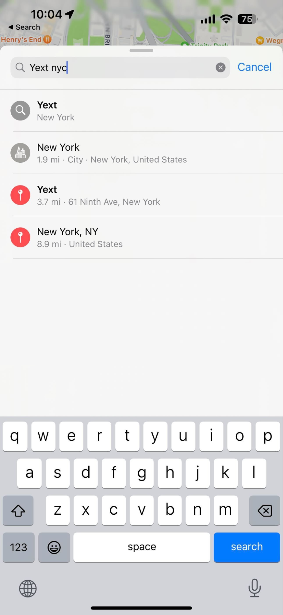 Apple Search Taps example