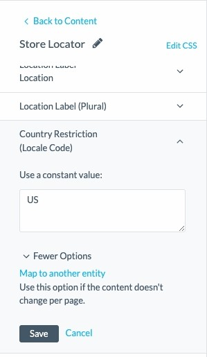 country restriction field within the page builder store locator module