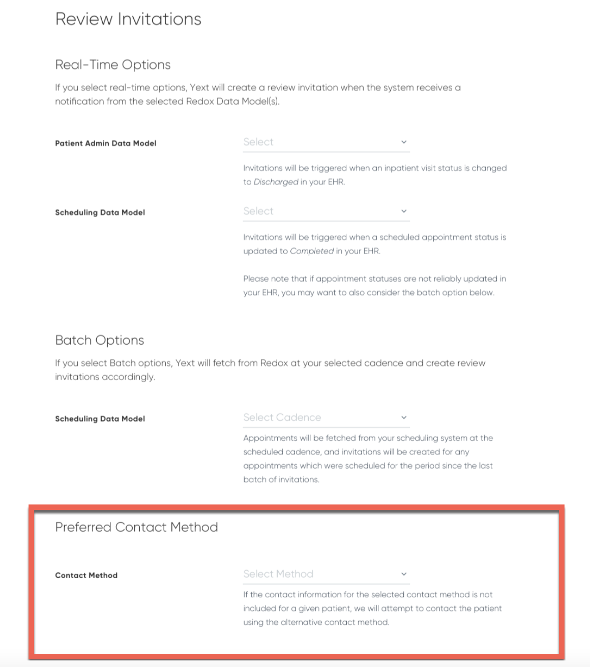 redox review invitations configuration screen