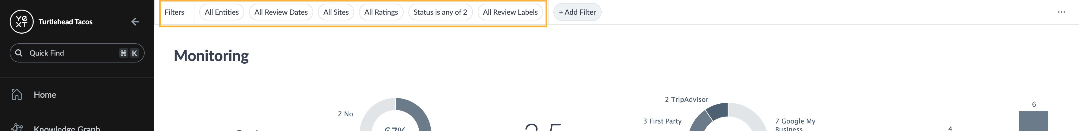 Basic filtering options at the top of the page