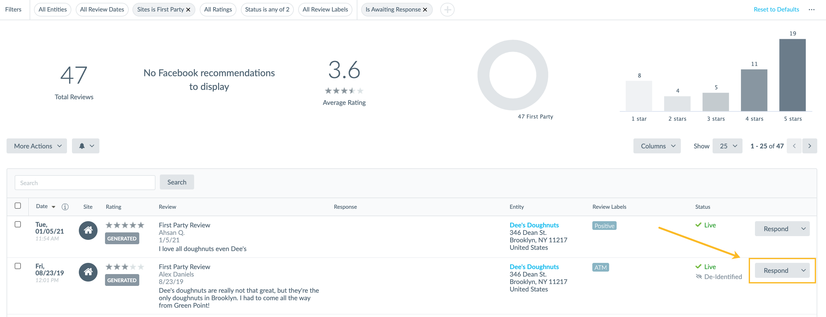 response in monitoring tab