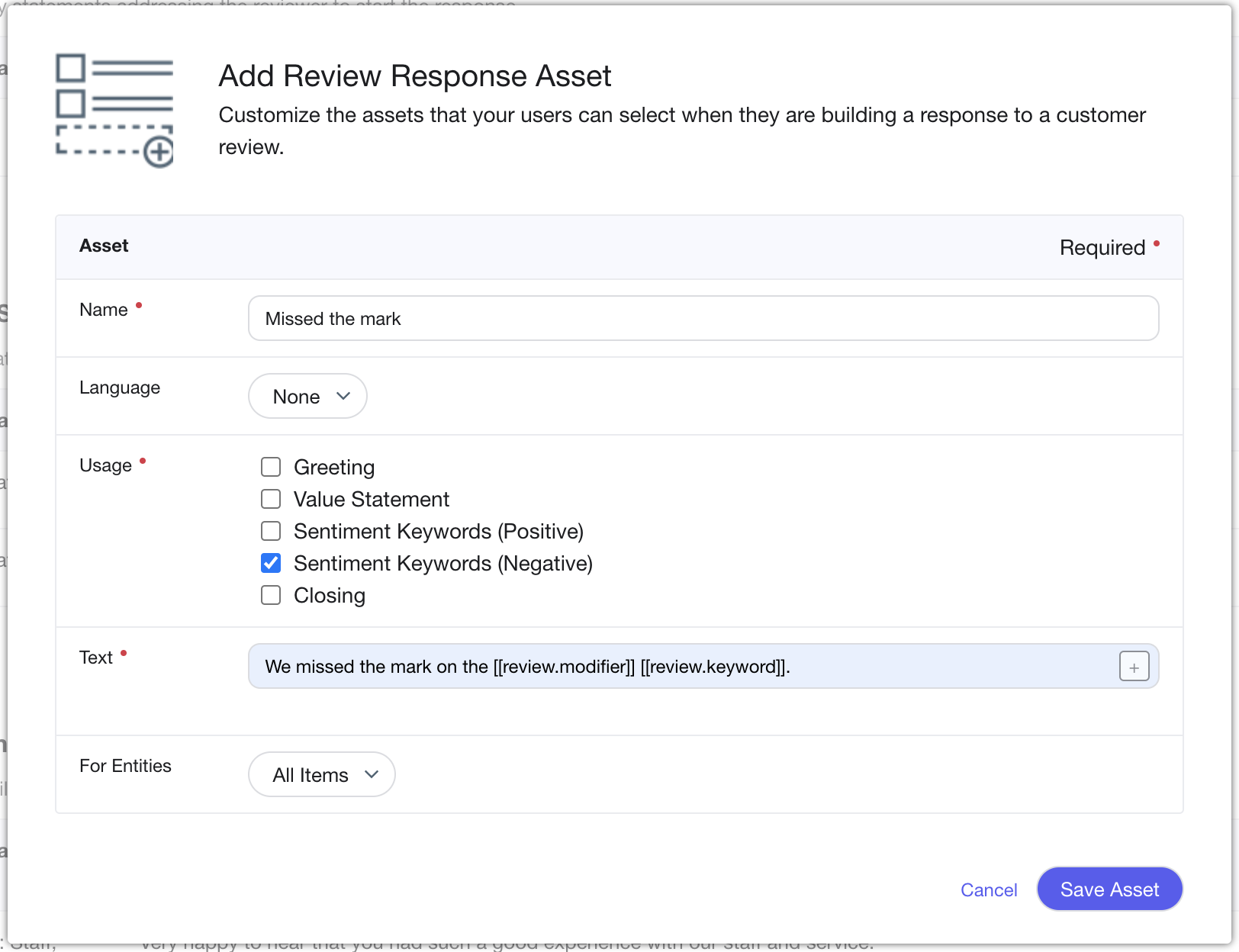 templated review response asset