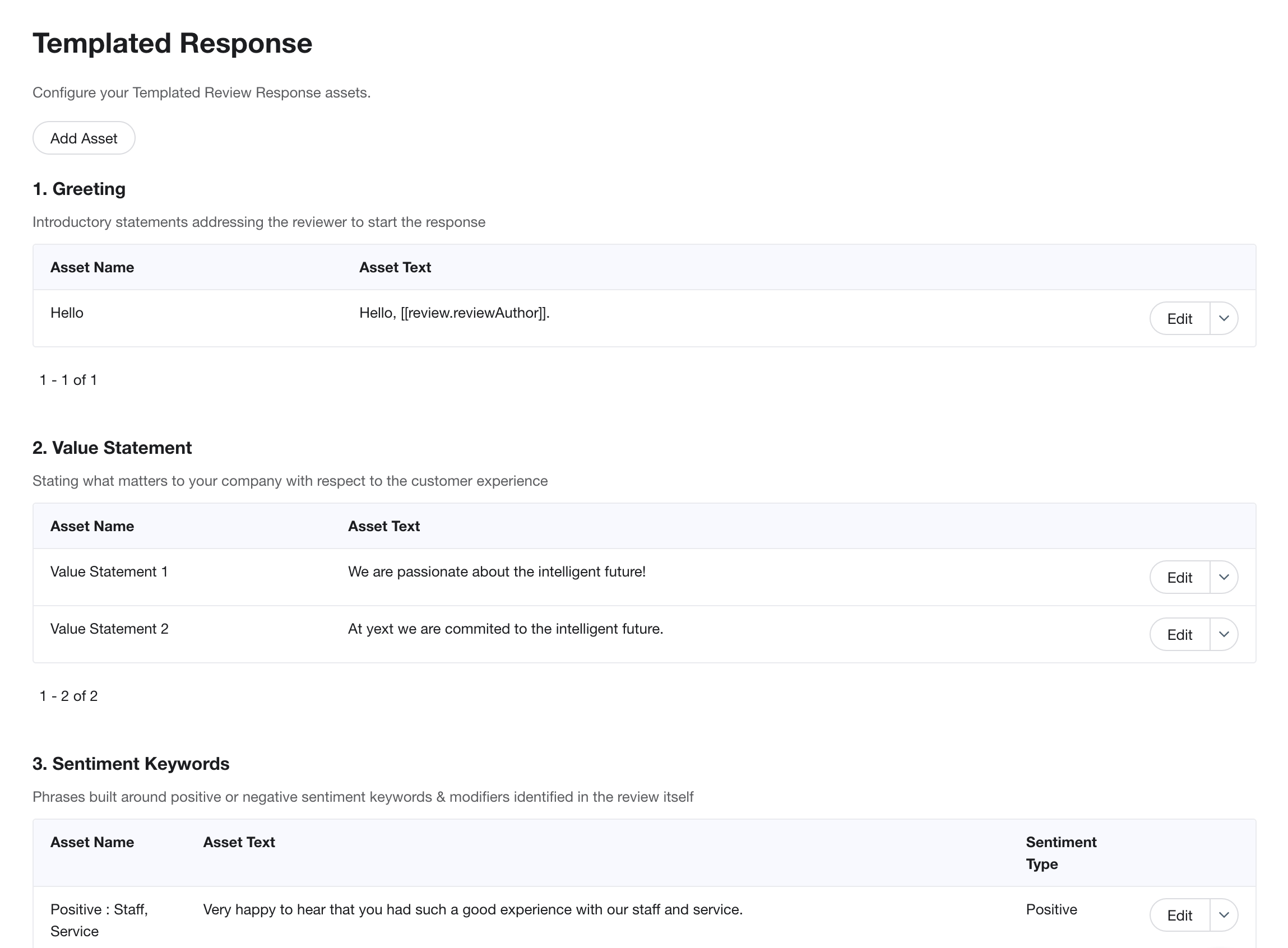 add templated review response asset
