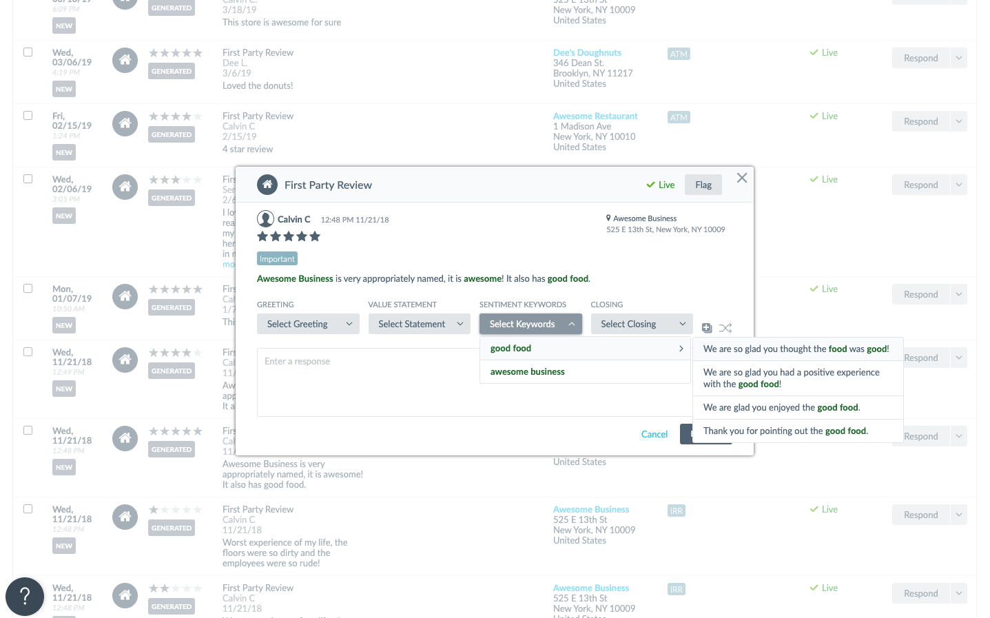 Templated Review Response