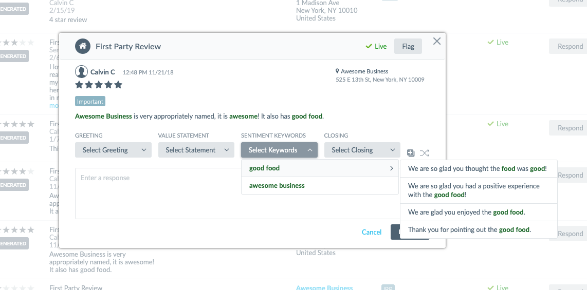 how to use templated review response asset