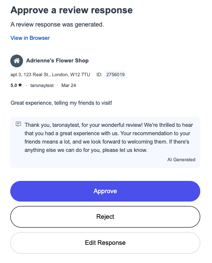 review response approval via email