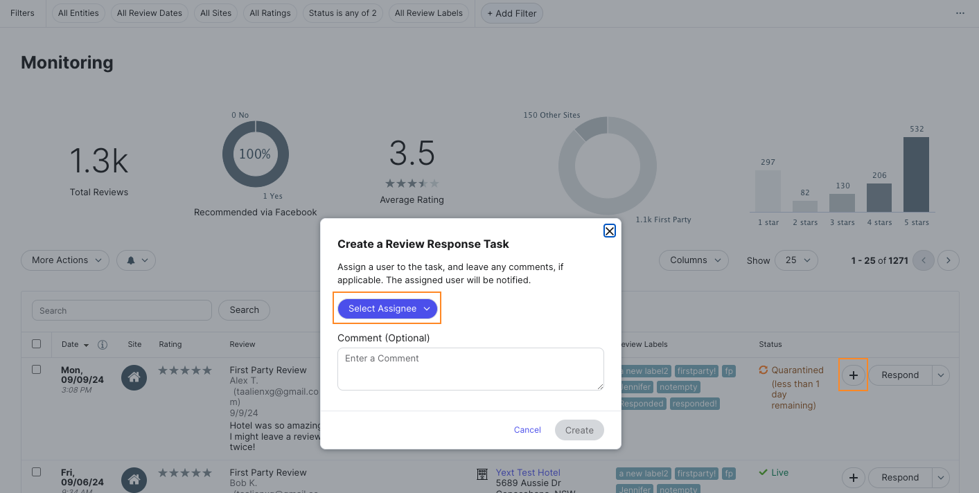 create review response task manually