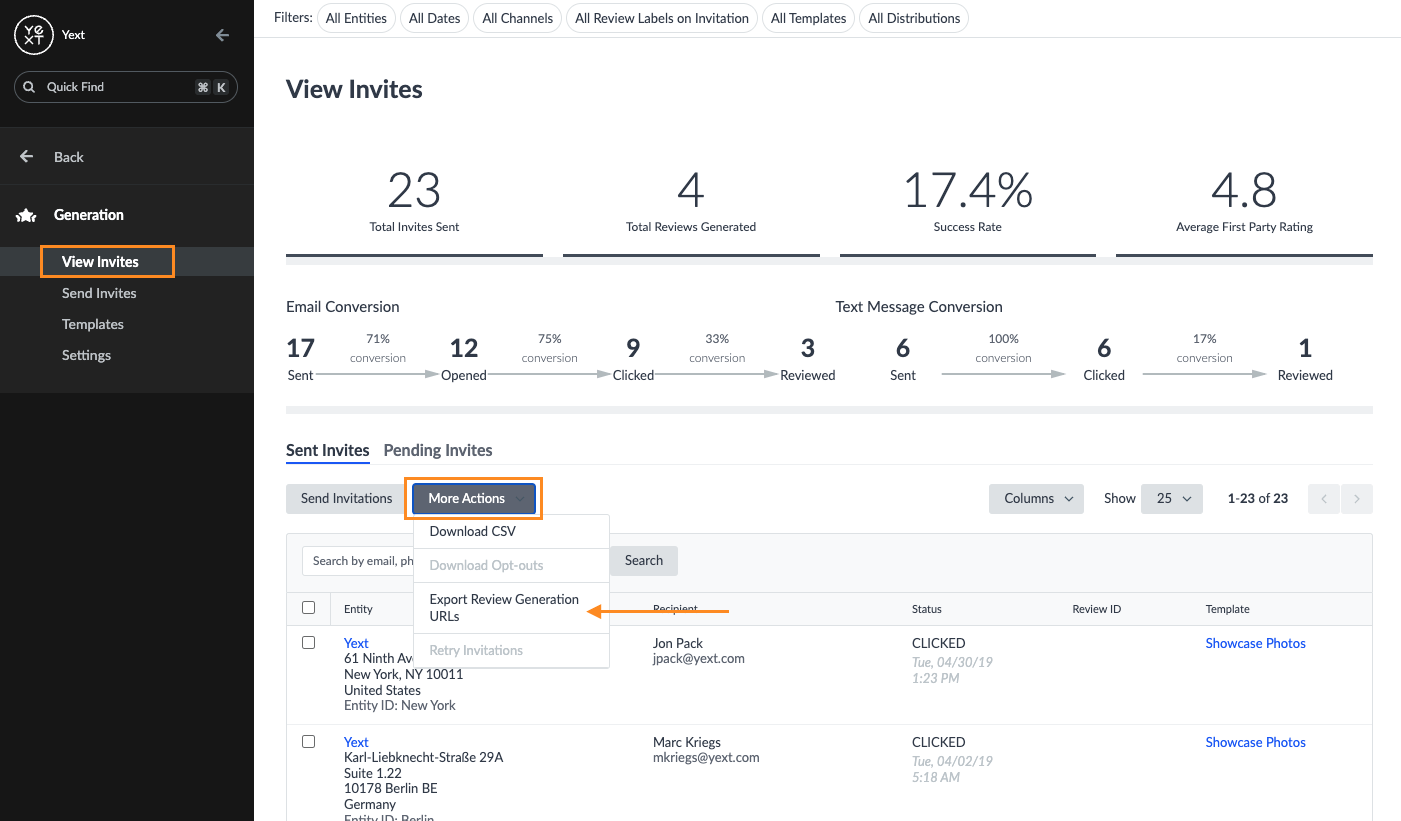 export review generation URLs