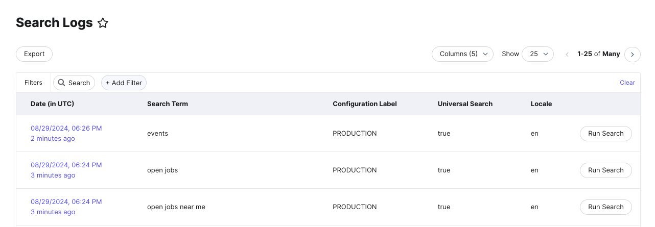 Search Logs table