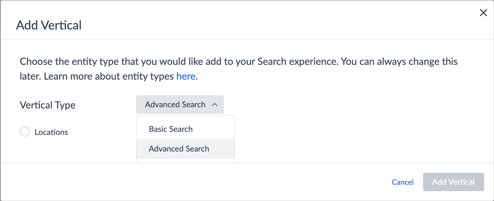 add vertical and select search tier