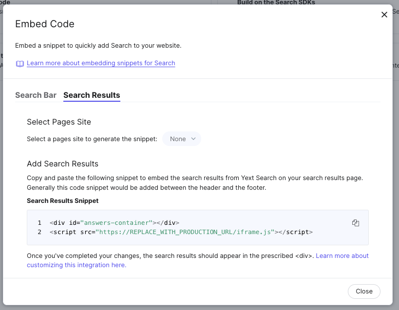 embed code for search results