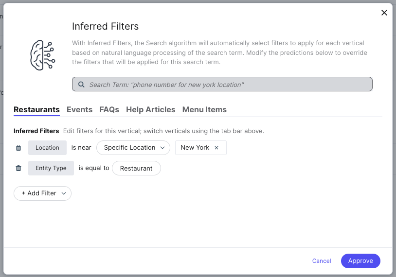 Experience Training modal for inferred Filters - jobs in New York example