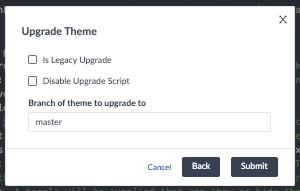 Code Editor popup for branch of theme to upgrade to