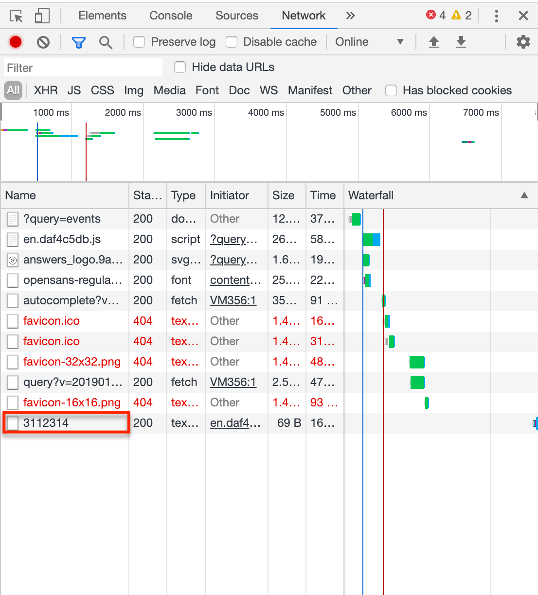 Network tab in inspect with id listed ID the log