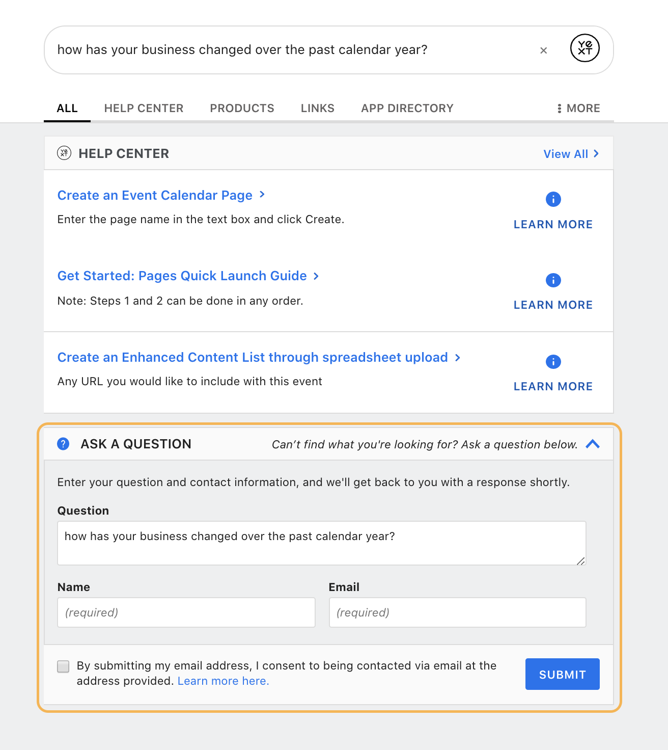 Q&A component on Universal Results