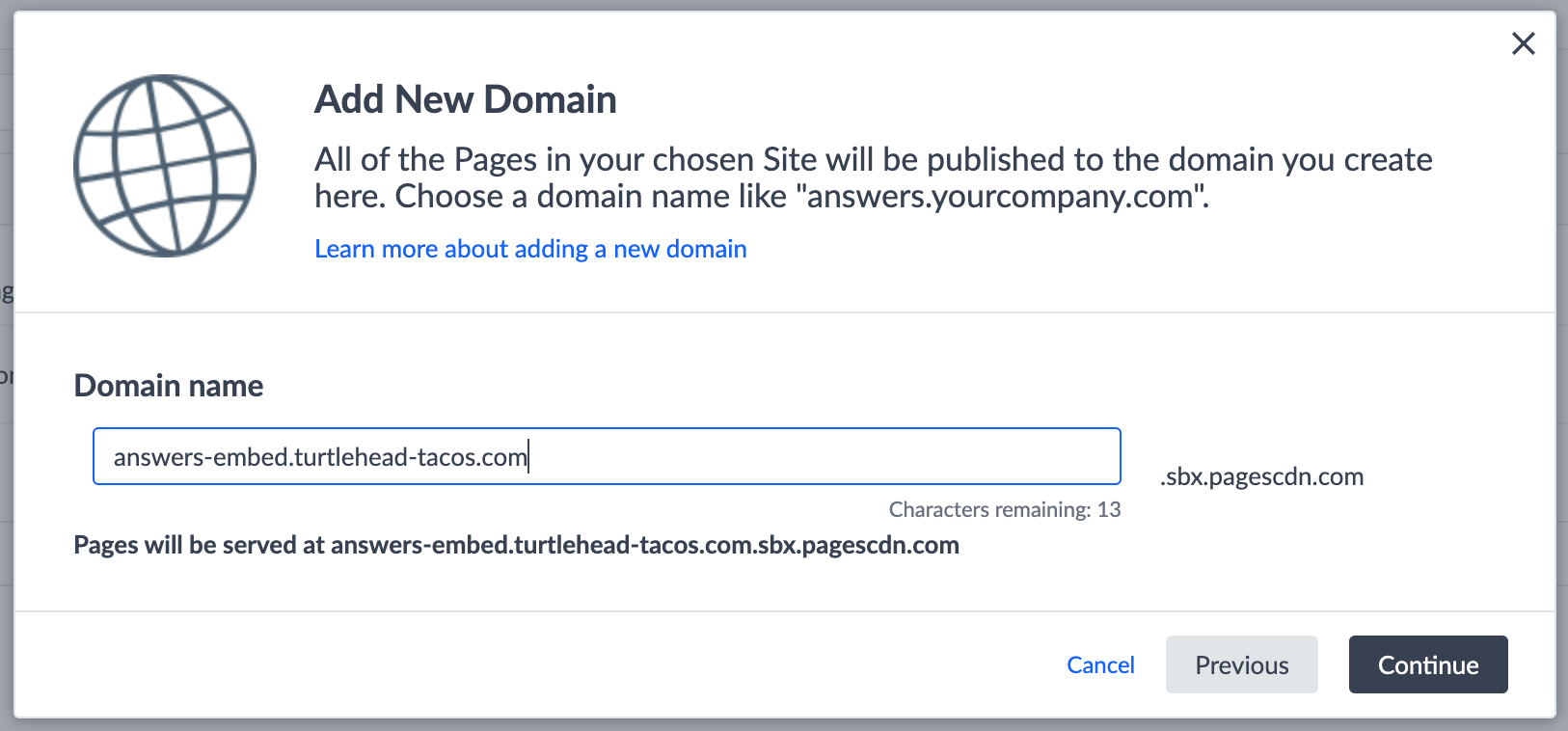 Add Domain Modal input name JS Snippet