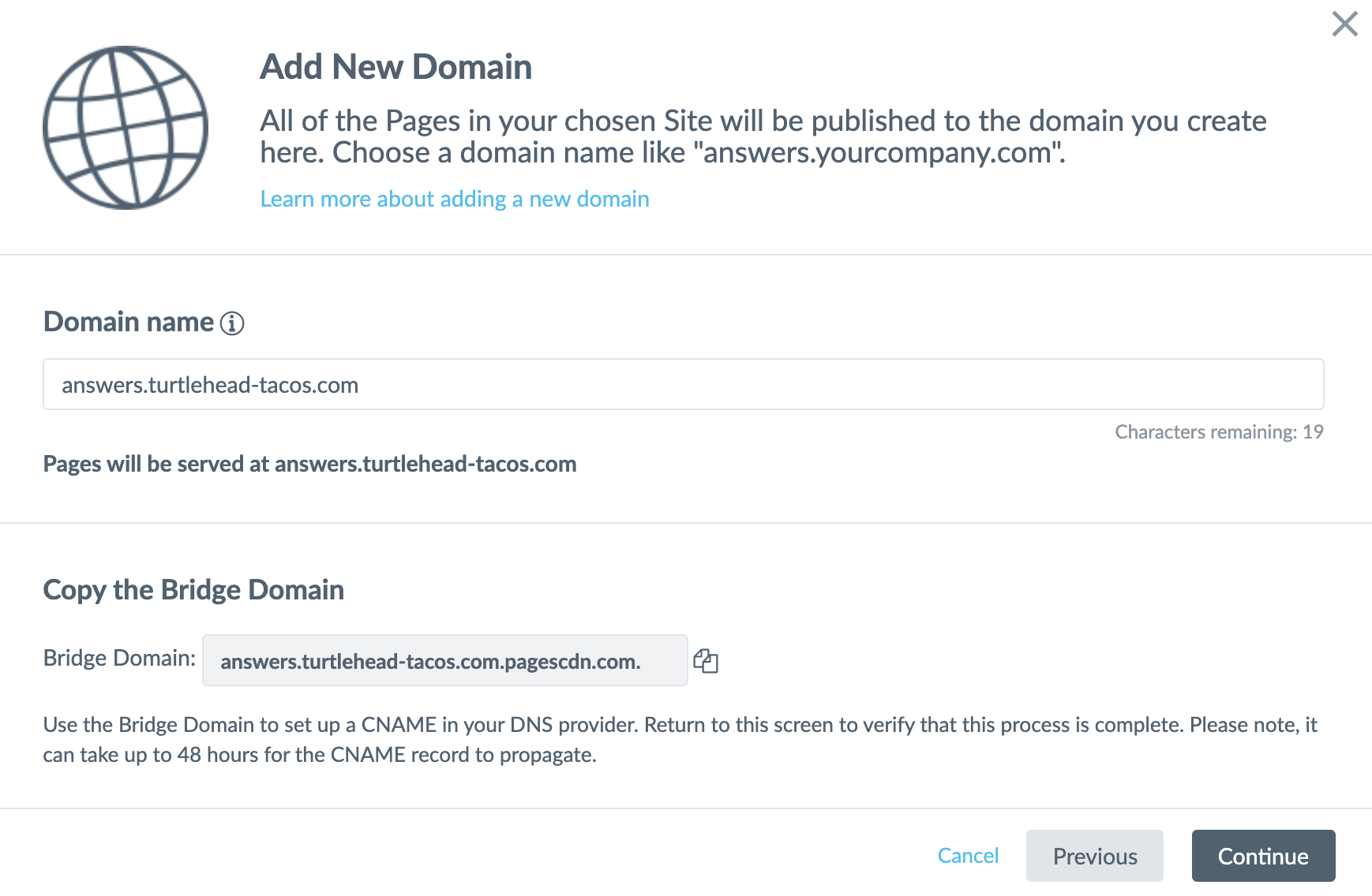 Add Domain Modal input name Subdomain