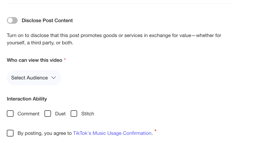 TikTok Additional Post Settings