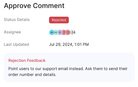 Rejection feedback in task details