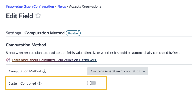 system controlled setting